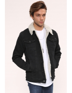 White Fur Black Mens Jeans Jacket