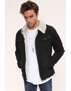 White Fur Black Mens Jeans Jacket 2