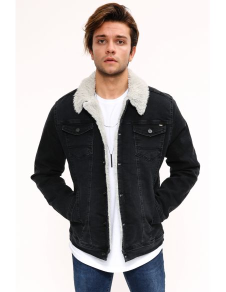 Smoked Fur White Mens Jeans Jacket