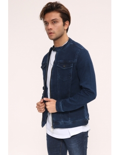 Dark Navy Blue Knitted Mens Jeans Jacket 2