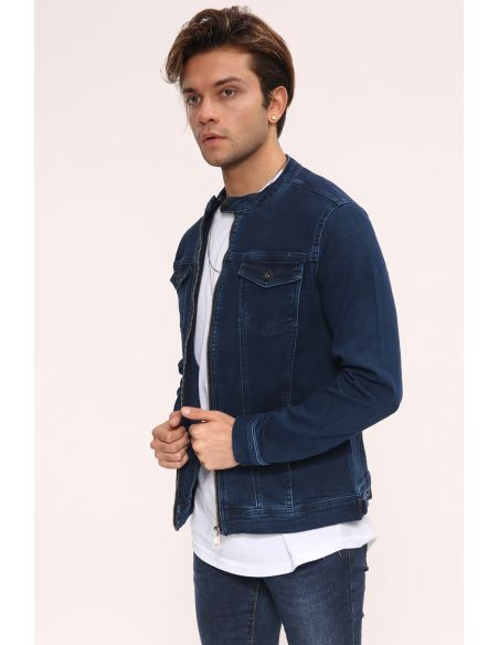 Dark Navy Blue Knitted Mens Jeans Jacket