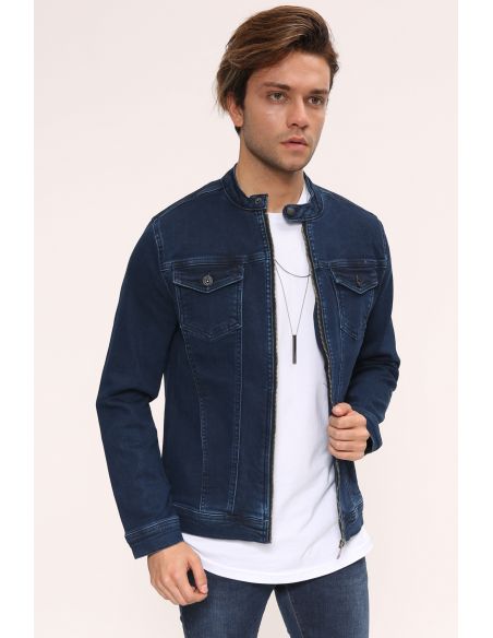 Dark Navy Blue Knitted Mens Jeans Jacket