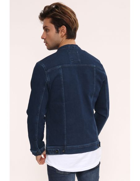 Dark Navy Blue Knitted Mens Jeans Jacket