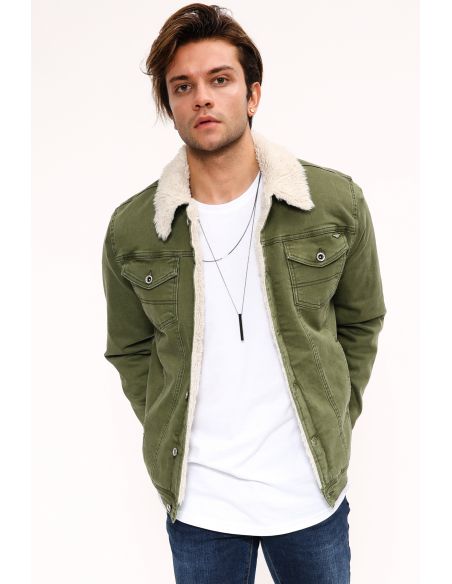 Fur White Green Mens Jeans Jacket