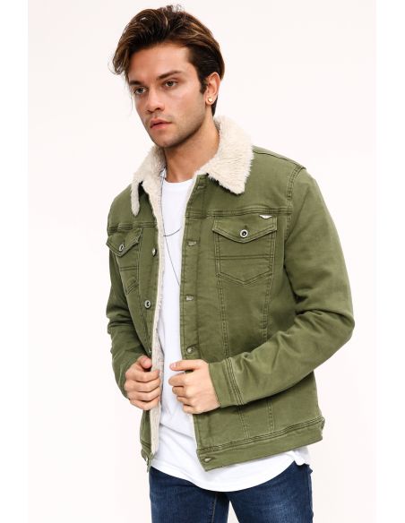 Fur White Green Mens Jeans Jacket