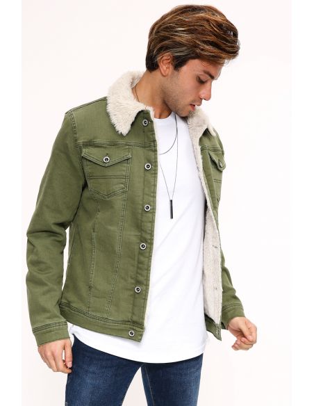 Fur White Green Mens Jeans Jacket