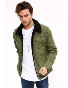 Fur Black Khaki Mens Jeans Jacket