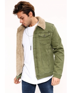 Fur Taba Green Mens Jeans Jacket