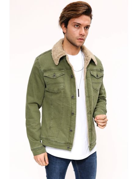 Fur Taba Green Mens Jeans Jacket