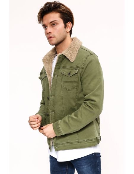 Fur Taba Green Mens Jeans Jacket