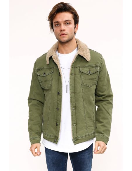 Fur Taba Green Mens Jeans Jacket