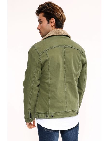 Fur Taba Green Mens Jeans Jacket