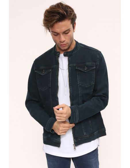 Navy Blue Tint Knitted Mens Jeans Jacket