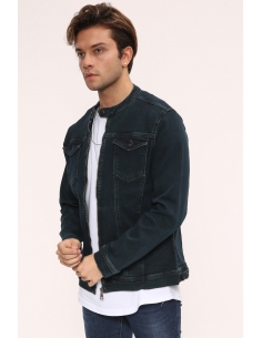Navy Blue Tint Knitted Mens Jeans Jacket 2