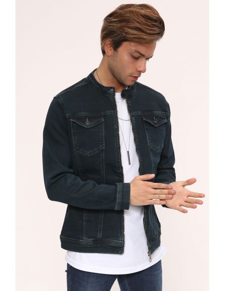 Navy Blue Tint Knitted Mens Jeans Jacket