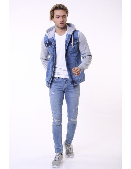 Jeans à capuche bleu clair pour hommes