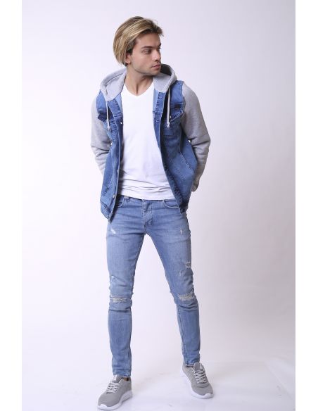 Jeans à capuche bleu clair pour hommes