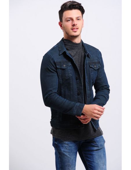 Gilet de jeans pour hommes bleu clair à capuchon