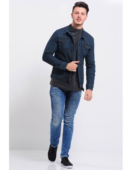 Gilet de jeans pour hommes bleu clair à capuchon