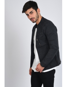 Zipper Detail Honeycomb Texture Smoked Mens Jeans Jacket 2