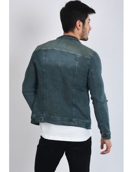 Khaki Cutout Detail Double Pocket Blue Mens Jeans Jacket