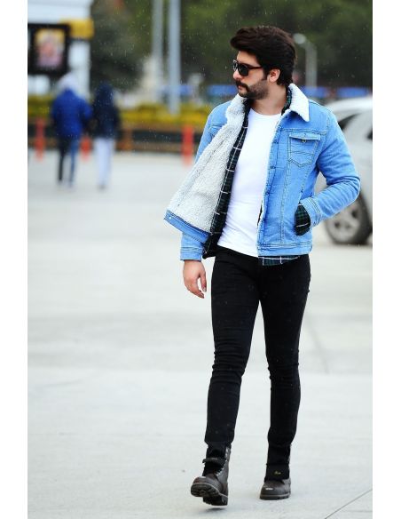 Light Blue Mens Jeans Coat