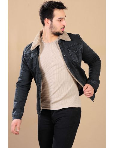 Fur Coat Double Pocket Smoked Mens Jeans Coats