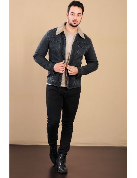 Fur Coat Double Pocket Smoked Mens Jeans Coats