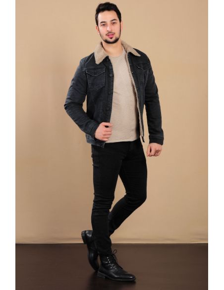 Fur Coat Double Pocket Smoked Mens Jeans Coats