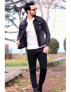 Dashed Double Pocket Smoked Men's Jeans Jacket 2