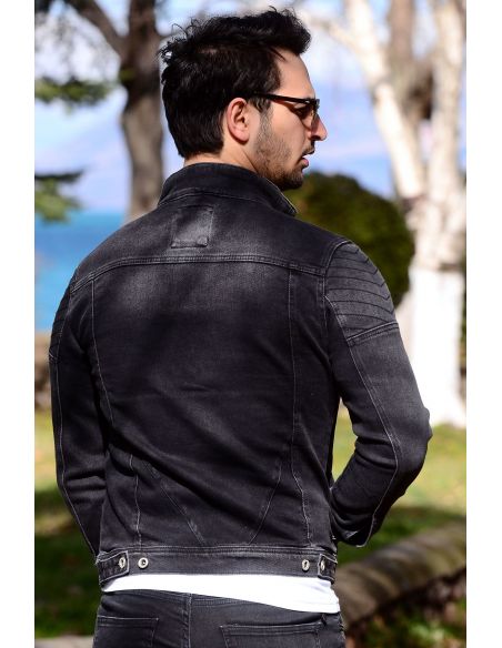 Veste en jean à double poche fumé pour hommes