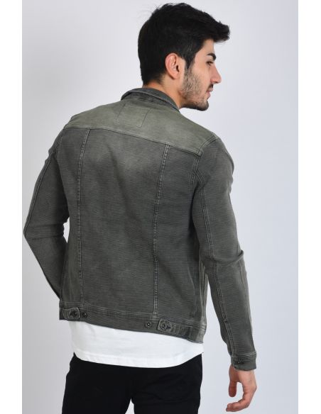 Dashed Double Pocket Khaki Mens Jeans Jacket