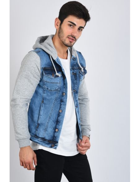 Sleeve Hoodie Ice Blue Mens Jeans Jacket