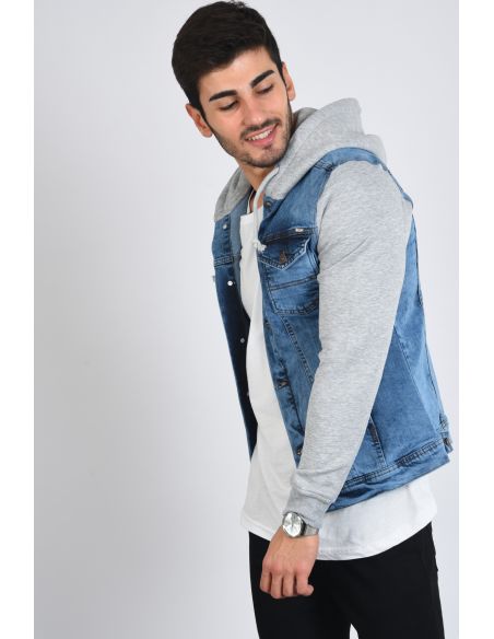 Sleeve Hoodie Ice Blue Mens Jeans Jacket