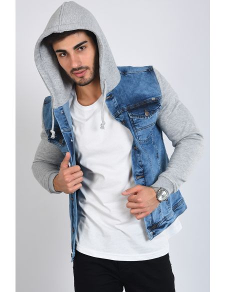 Veste de jeans pour hommes à capuche Ice Blue