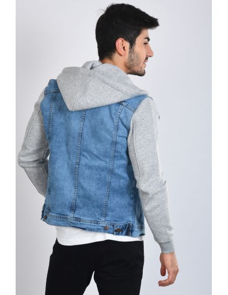 Veste de jeans pour hommes à capuche Ice Blue