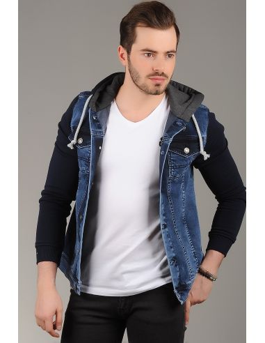 Navy Blue Fleece Mens Jeans Jacket