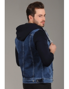 Navy Blue Fleece Mens Jeans Jacket 2