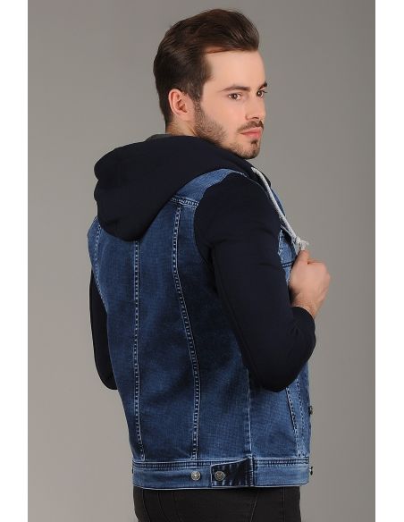 Navy Blue Fleece Mens Jeans Jacket