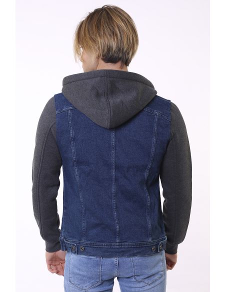 Dark Navy Anthrax Hooded Mens Jeans Jacket