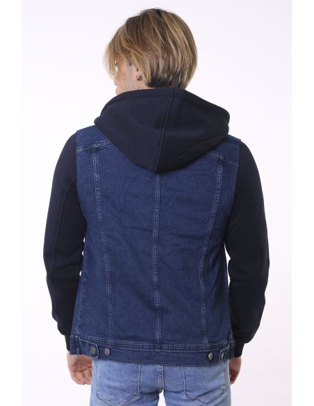 Dark Navy Blue Hooded Mens Jeans Jacket