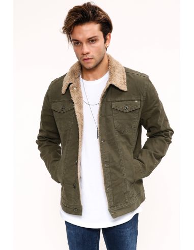 Fur Taba Khaki Mens Jeans Jacket