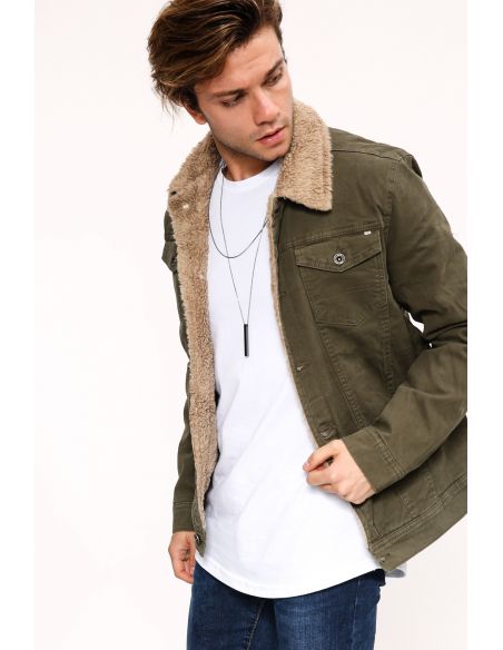 Fur Taba Khaki Mens Jeans Jacket