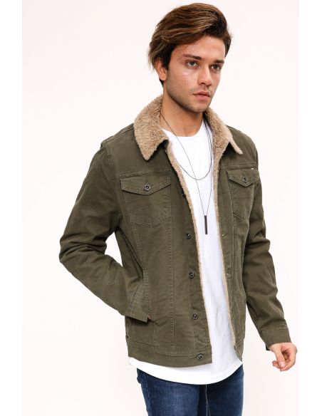 Fur Taba Khaki Mens Jeans Jacket