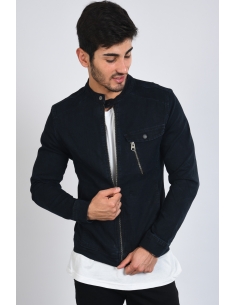 Navy Blue Zippered Men's Jeans Jacket 2
