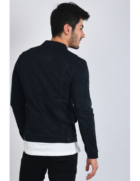 Navy Blue Zippered Men's Jeans Jacket