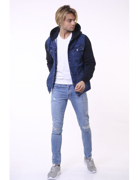 Jeans à capuche bleu marine pour hommes