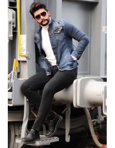 Blue Jeans Jacket with Lycra Dashed