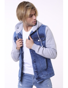 Blue Hooded Mens Jeans Jacket