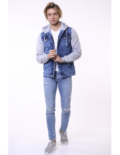 Blue Hooded Mens Jeans Jacket 2